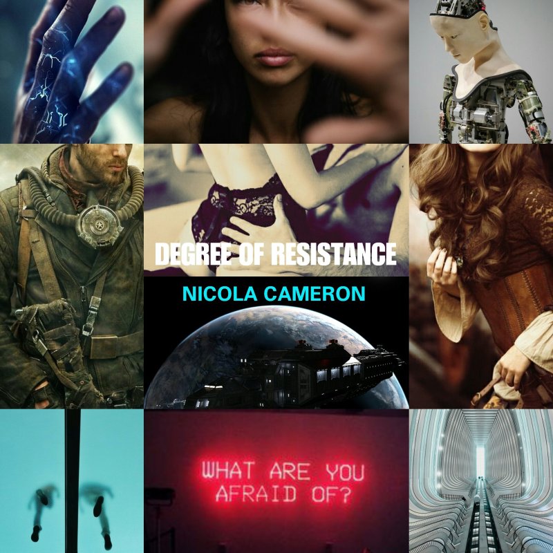 Aesthetic image collage inspired by the science fiction romance DEGREE OF RESISTANCE. Graphic by Lynn Turner. Graphic by Lynn Turner